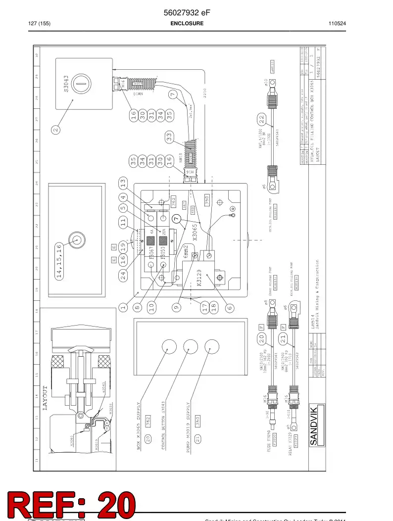 56029561 560 295 61 Wiring harness - Sandvik Technical Drawing