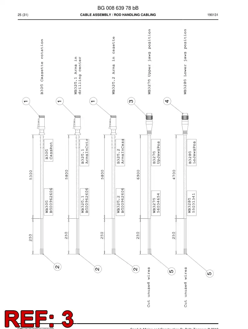 56034654 560 346 54 Cable, Pre-Wired Plug - Sandvik Technical Drawing