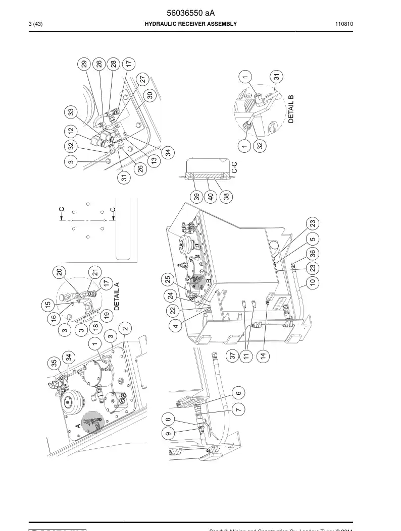 56036550a 560 365 50a HYDRAULIC RECEIVER ASSEMBLY - Sandvik Technical Drawing