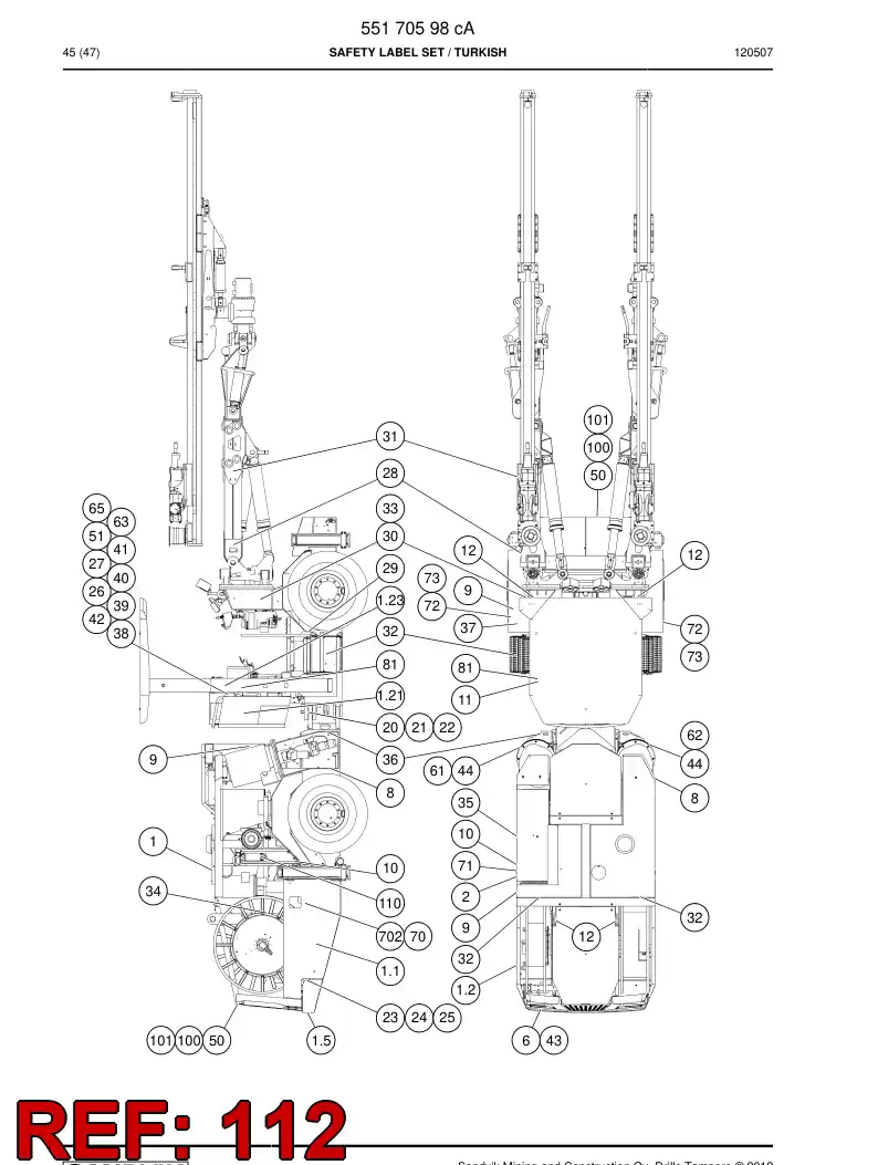 56037269 560 372 69 Decal, Warning - Sandvik Technical Drawing
