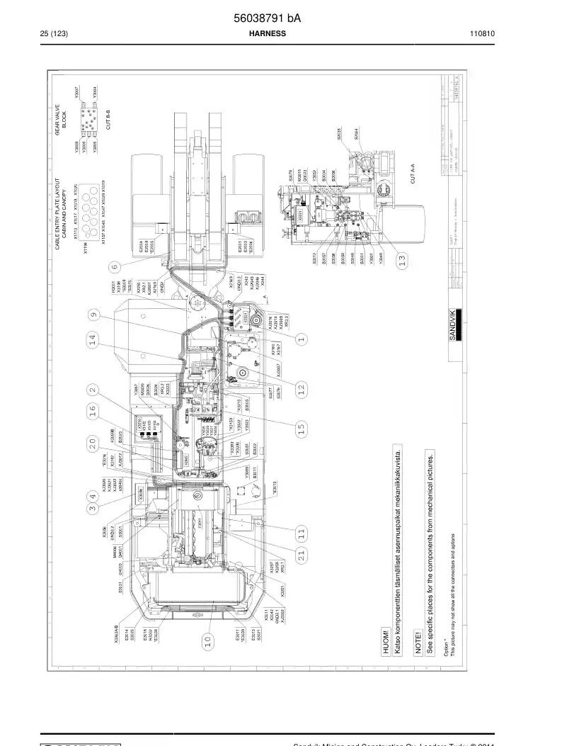56038791b 560 387 91b HARNESS - Sandvik Technical Drawing