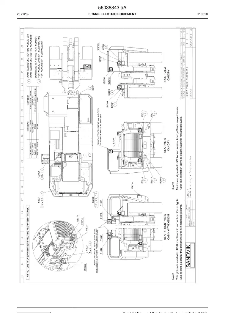 56038843a 560 388 43a FRAME ELECTRIC EQUIPMENT - Sandvik Technical Drawing