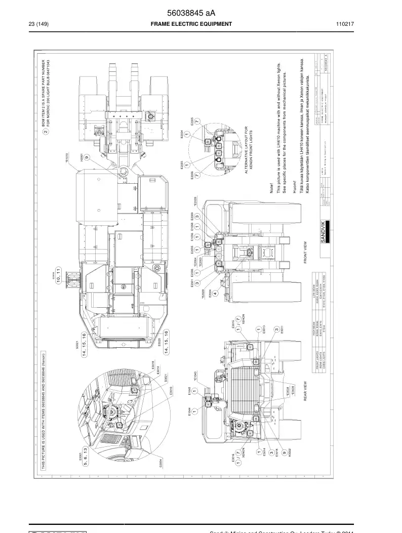 56038845a 560 388 45a FRAME ELECTRIC EQUIPMENT - Sandvik Technical Drawing