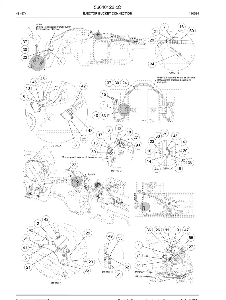 56040122c 560 401 22c EJECTOR BUCKET CONNECTION - Sandvik Technical Drawing