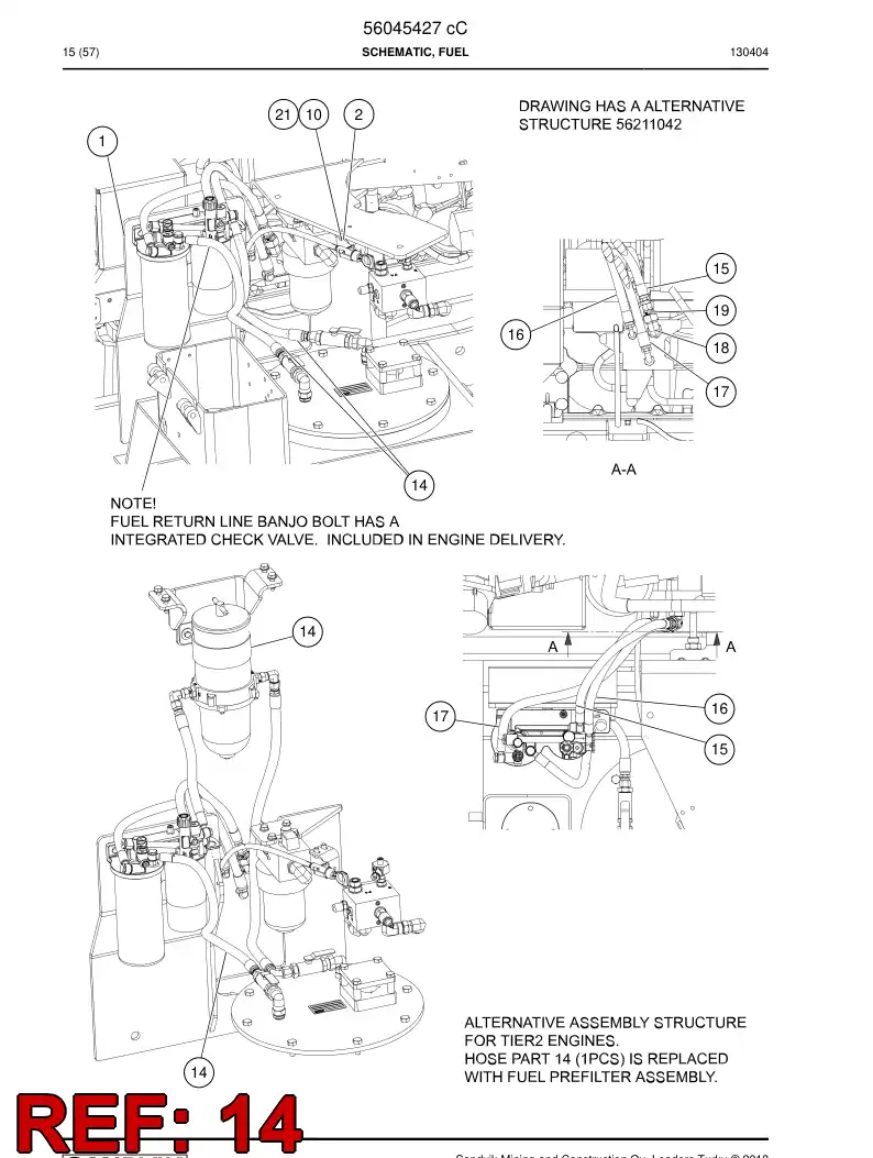 56042070 560 420 70 Hose, Fuel - Sandvik Technical Drawing