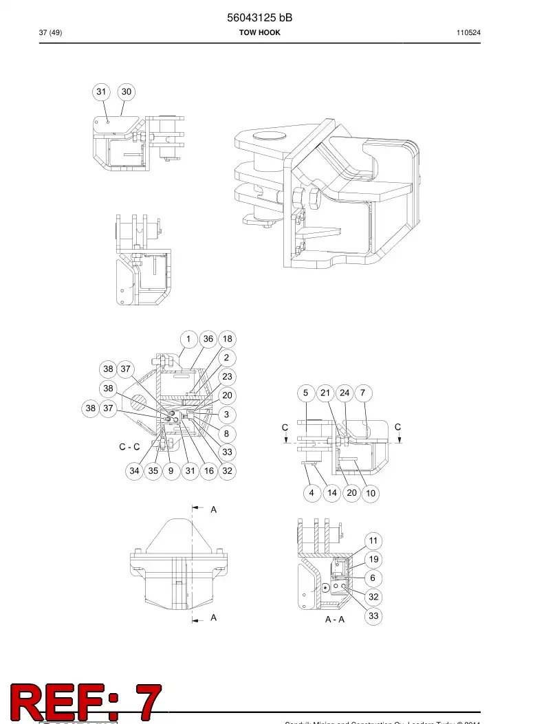 56043393 560 433 93 Lever - Sandvik Technical Drawing