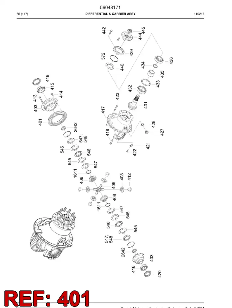 56043663 560 436 63 Differential Assembly (No Pinion & Ring Gear) - Sandvik Technical Drawing