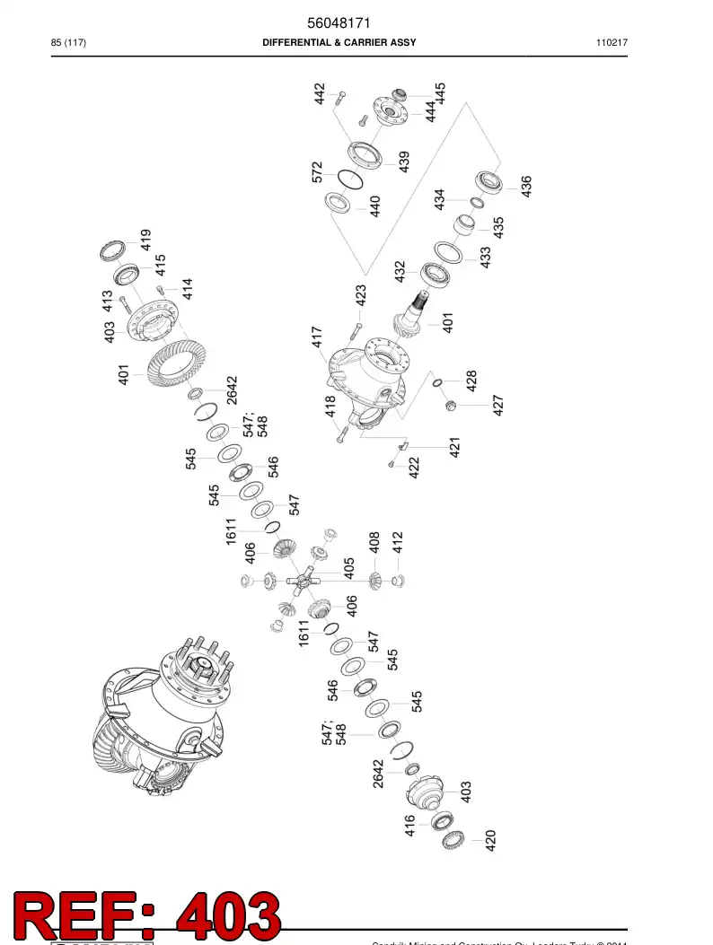 56043664 560 436 64 Differential Case Assembly (No Differential Gears) - Sandvik Technical Drawing