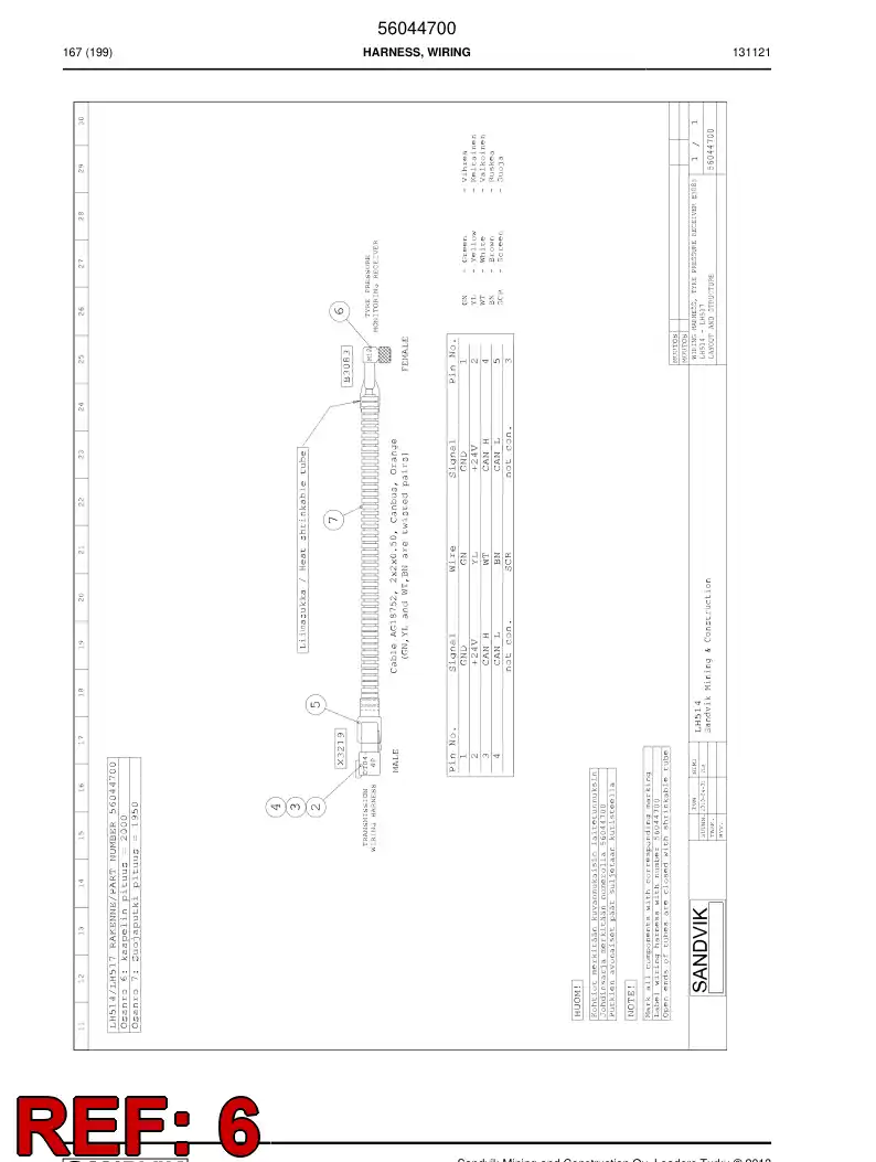 56044719 560 447 19 Cable, Pre-Wired Plug - Sandvik Technical Drawing