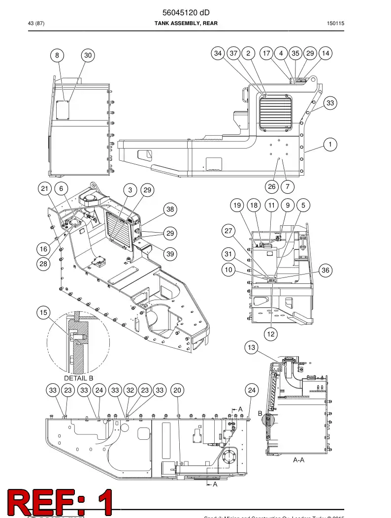 56045122 560 451 22 Weldment, Rear Tank - Sandvik Technical Drawing