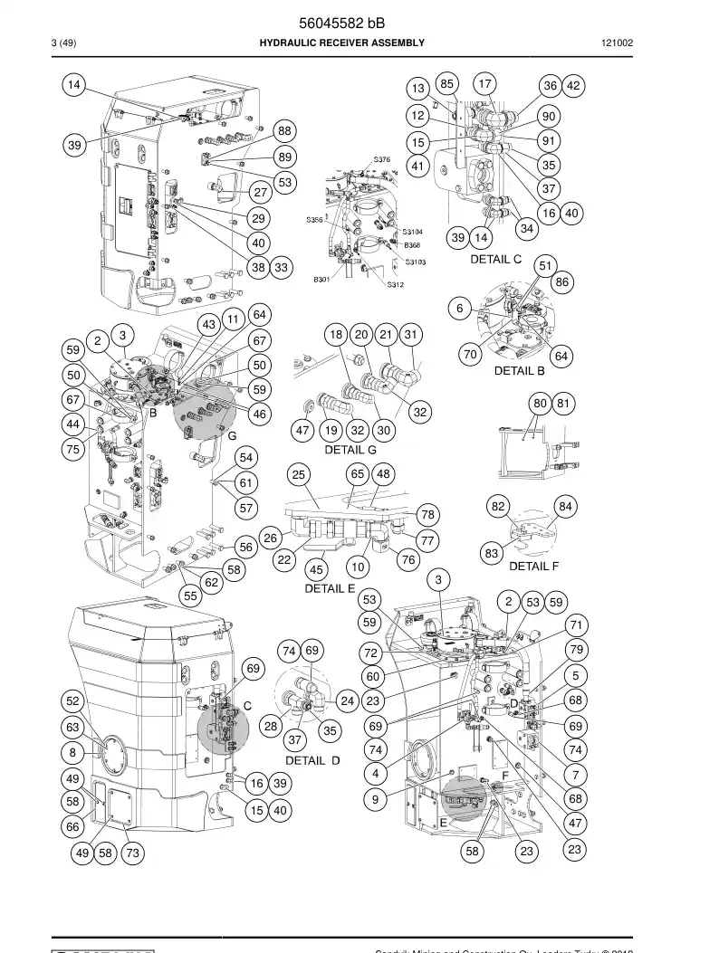 56045582b 560 455 82b HYDRAULIC RECEIVER ASSEMBLY - Sandvik Technical Drawing