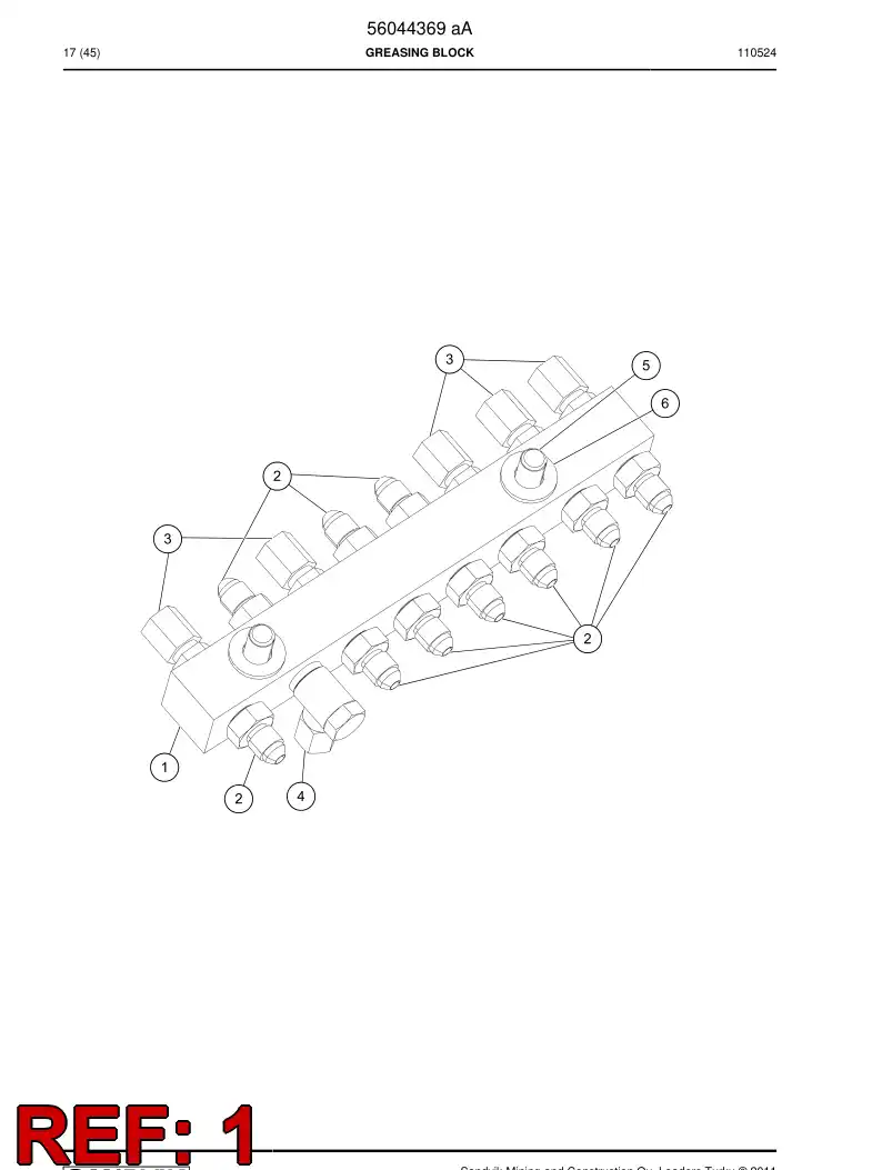 56046742 560 467 42 Greasing block - Sandvik Technical Drawing