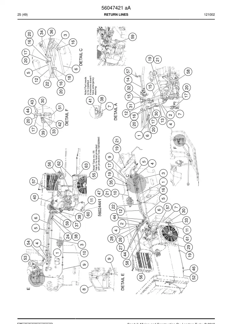 56047421a 560 474 21a RETURN LINES - Sandvik Technical Drawing