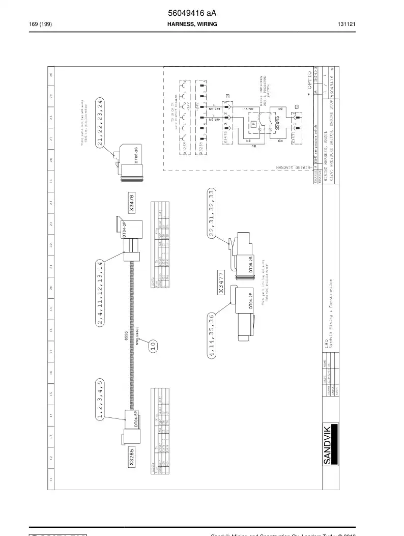 56049416a 560 494 16a Harness, Wiring - Sandvik Technical Drawing