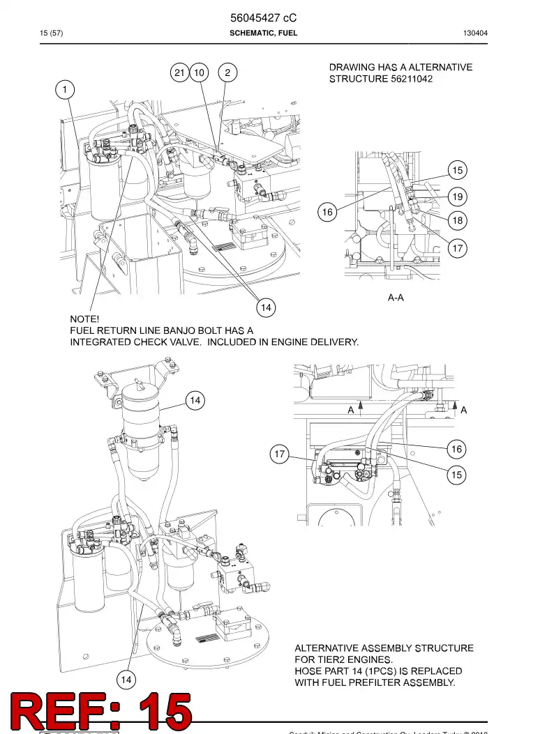56049962 560 499 62 Hose, Fuel - Sandvik Technical Drawing
