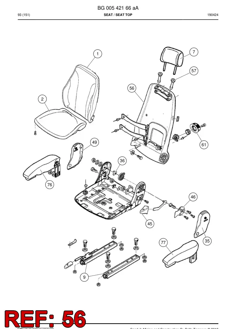 56203675 562 036 75 Backrest - Sandvik Technical Drawing