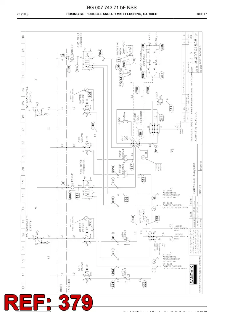 59039359a 590 393 59a Hose Assembly, Hydraulic - Sandvik Technical Drawing