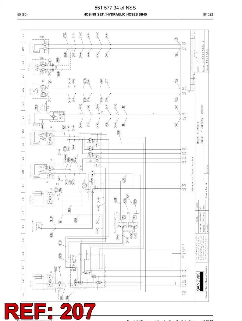 59039427a 590 394 27a Hose Assembly, Hydraulic - Sandvik Technical Drawing