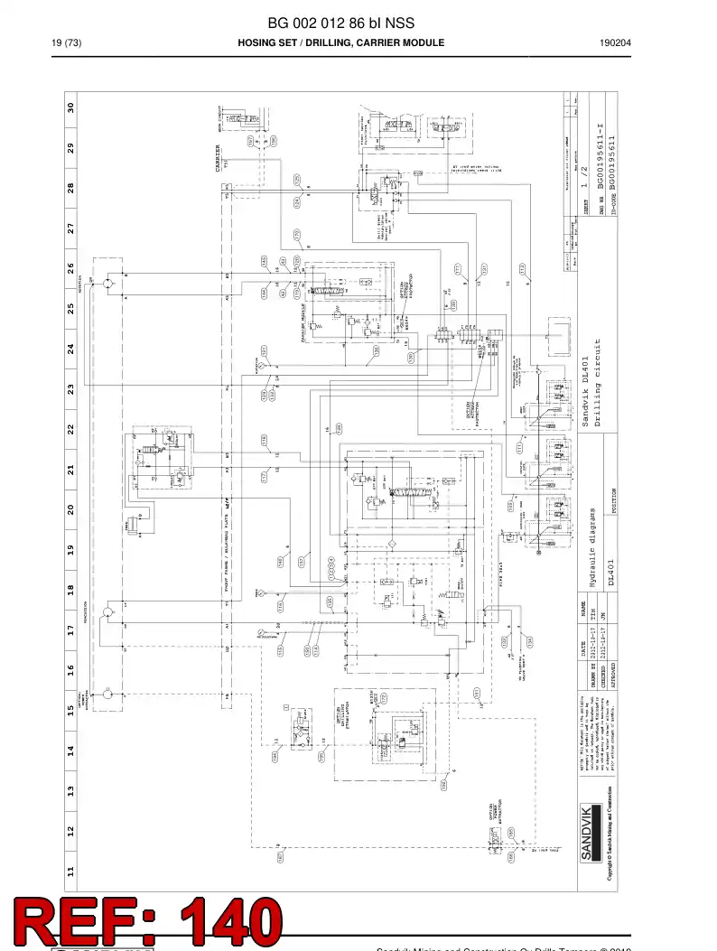 59039531a 590 395 31a ASSEMBLY DE HOSES, HYDRAULICULICAS - Sandvik Technical Drawing