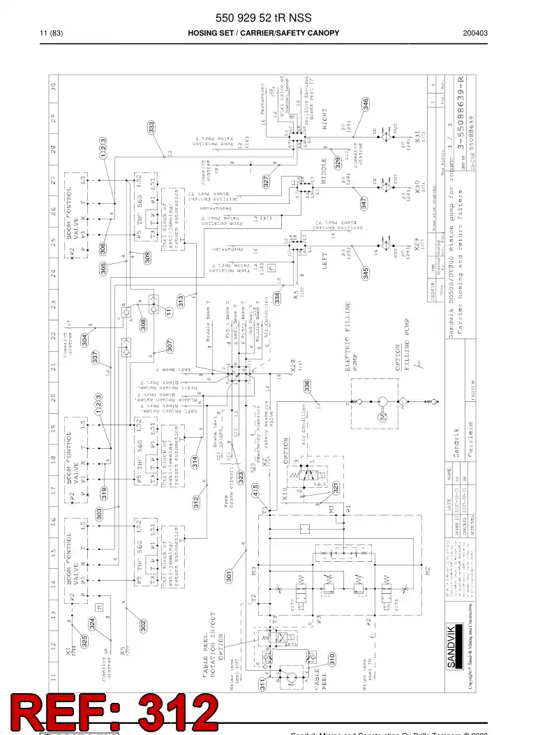 59039633a 590 396 33a Hose Assembly, Hydraulic - Sandvik Technical Drawing