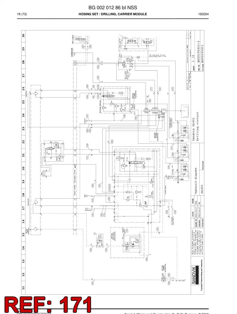 59039653d 590 396 53d ASSEMBLY DE HOSES, HYDRAULICULICAS - Sandvik Technical Drawing