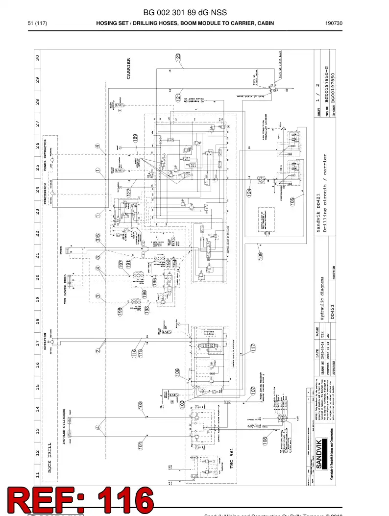 59039701b 590 397 01b Hose Assembly, Hydraulic - Sandvik Technical Drawing
