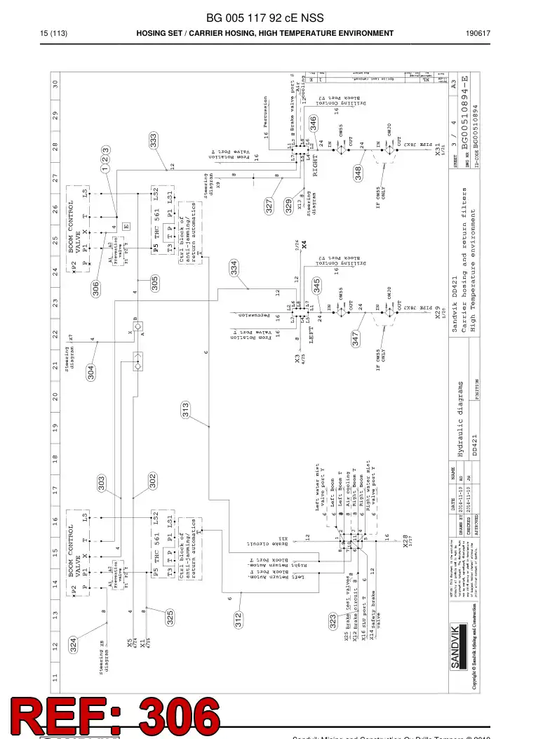 59039773c 590 397 73c Hose Assembly, Hydraulic - Sandvik Technical Drawing