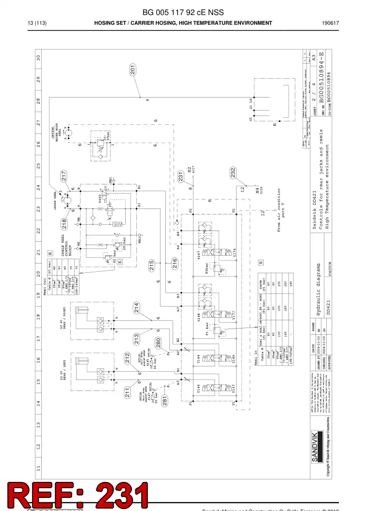 59039809d 590 398 09d Hose Assembly, Hydraulic - Sandvik Technical Drawing
