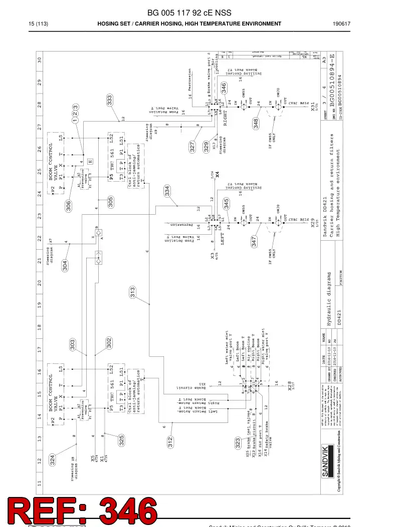 59039823b 590 398 23b Hose Assembly, Hydraulic - Sandvik Technical Drawing