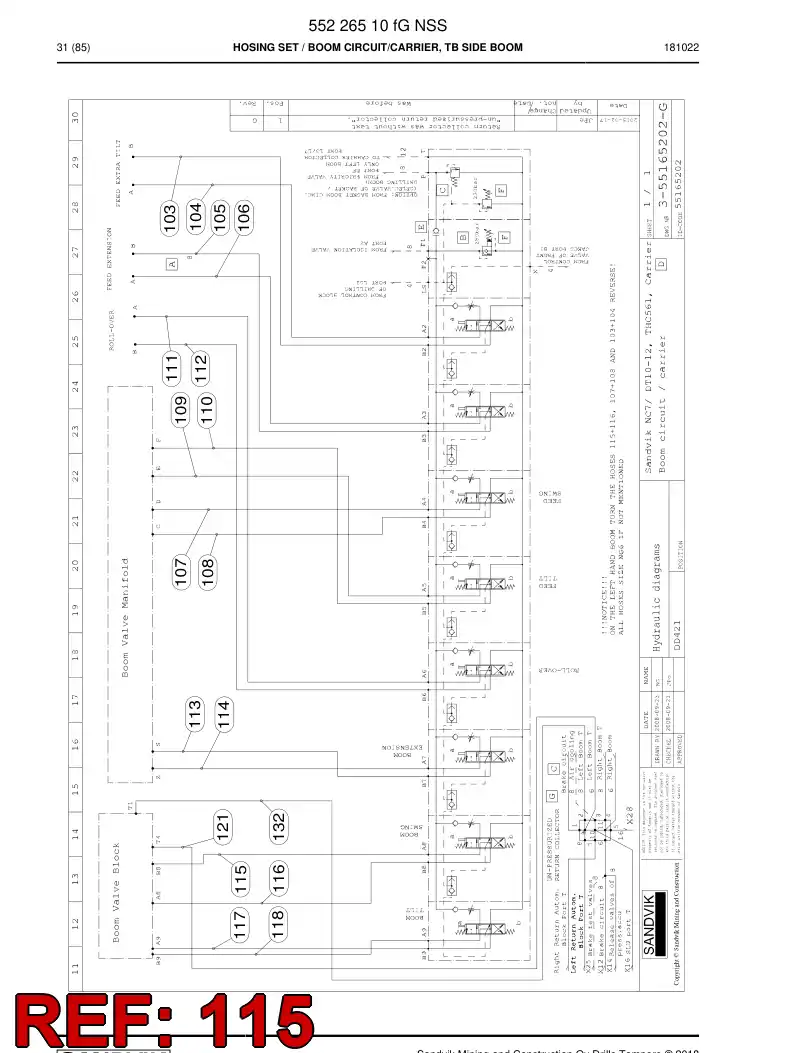 59039861a 590 398 61a Hose Assembly, Hydraulic - Sandvik Technical Drawing