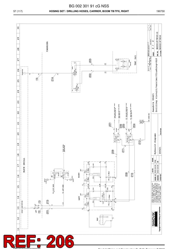 59039867c 590 398 67c Hose Assembly, Hydraulic - Sandvik Technical Drawing