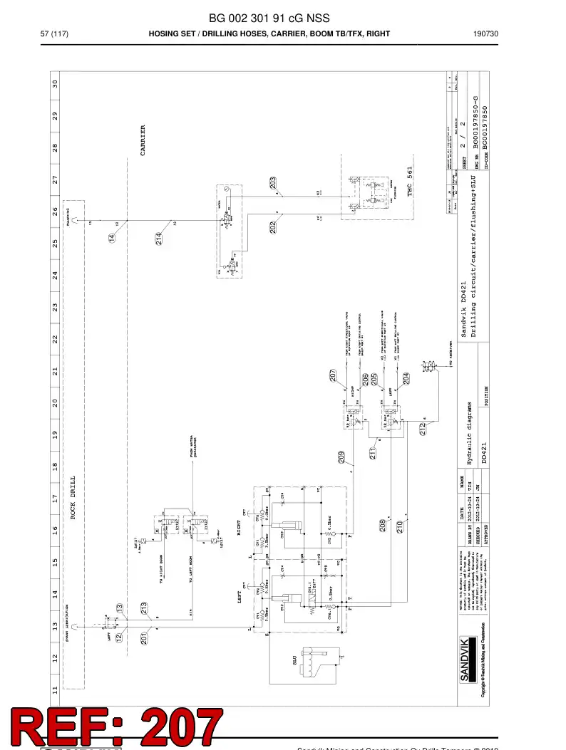 59039869c 590 398 69c Hose Assembly, Hydraulic - Sandvik Technical Drawing