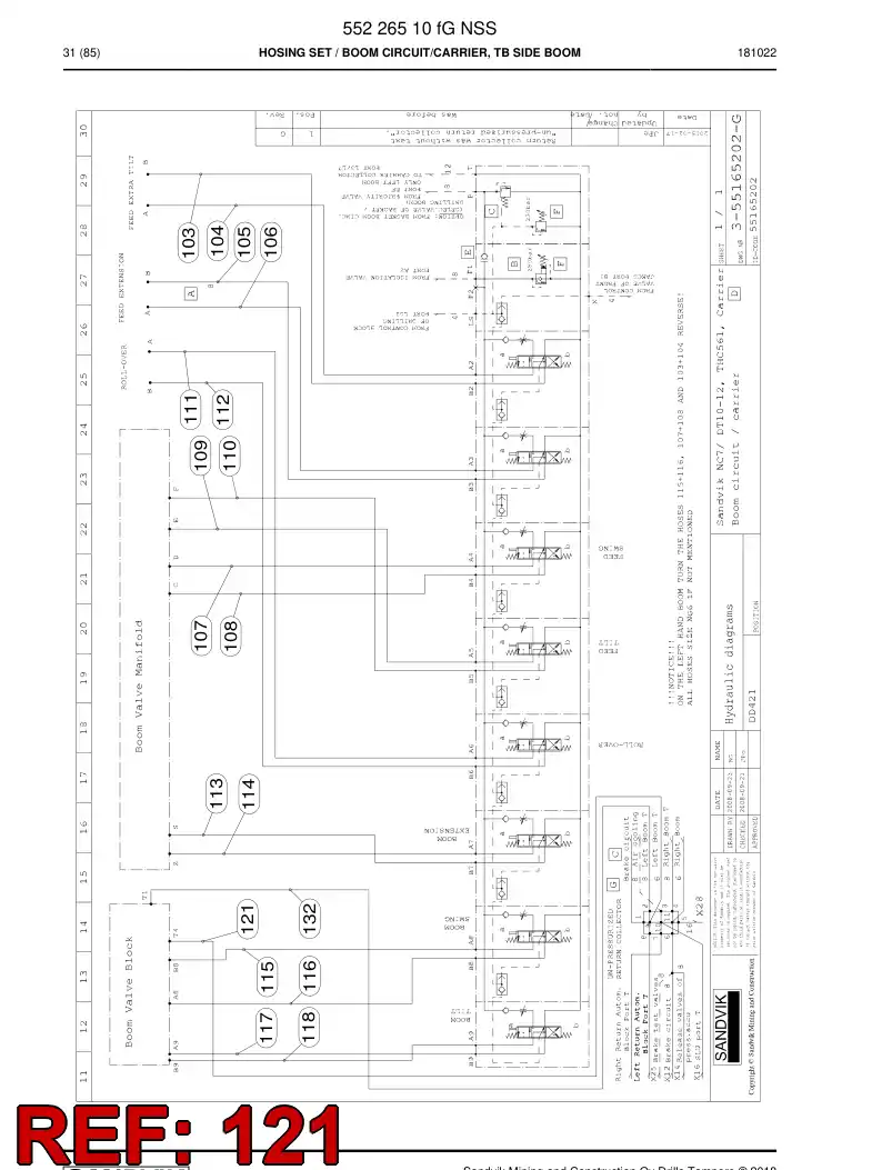 59039873a 590 398 73a Hose Assembly, Hydraulic - Sandvik Technical Drawing