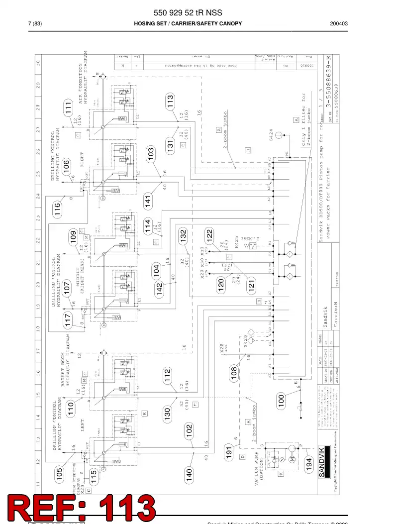 59039943a 590 399 43a Hose Assembly, Hydraulic - Sandvik Technical Drawing