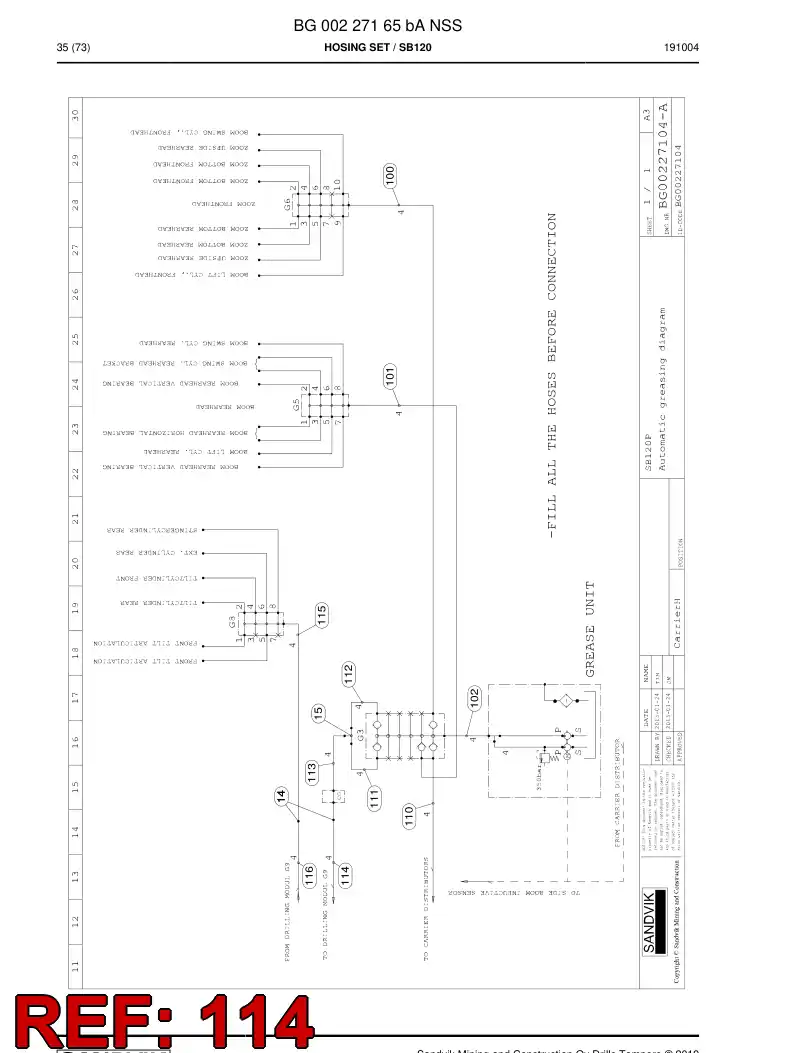59040093c 590 400 93c Hose Assembly, Hydraulic - Sandvik Technical Drawing