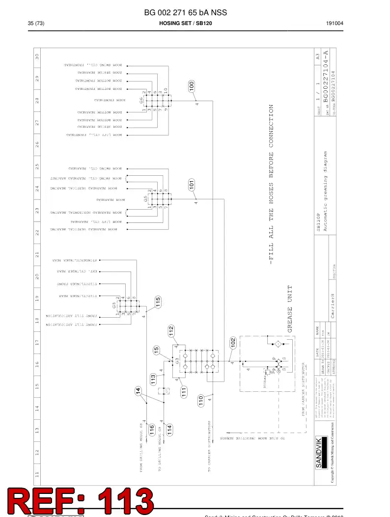 59040235c 590 402 35c Hose Assembly, Hydraulic - Sandvik Technical Drawing
