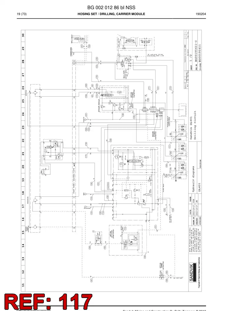 59040371d 590 403 71d ASSEMBLY DE HOSES, HYDRAULICULICAS - Sandvik Technical Drawing