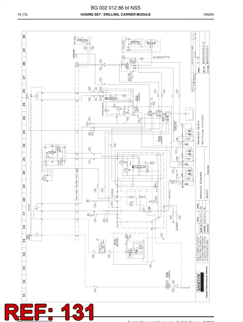 59040395a 590 403 95a ASSEMBLY DE HOSES, HYDRAULICULICAS - Sandvik Technical Drawing