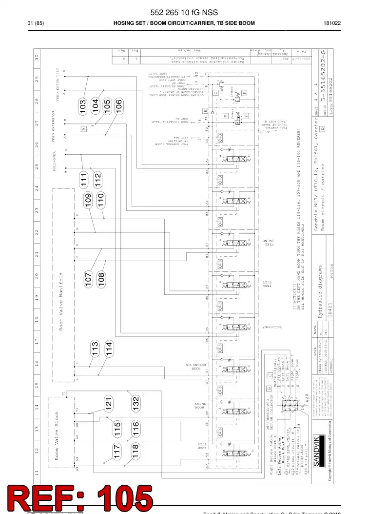 59040535d 590 405 35d Hose Assembly, Hydraulic - Sandvik Technical Drawing