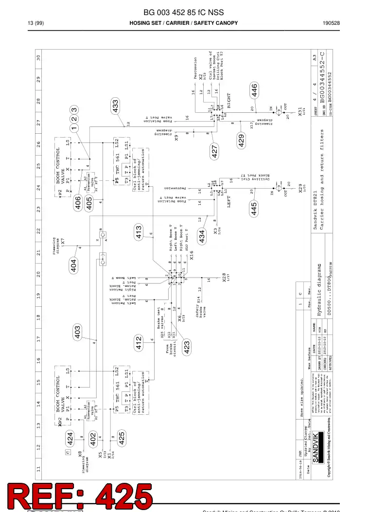 59040591c 590 405 91c Hose Assembly, Hydraulic - Sandvik Technical Drawing