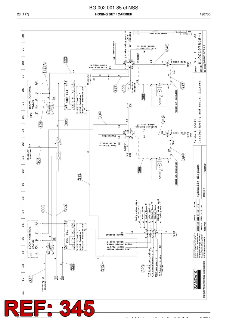 59040613a 590 406 13a Hose Assembly, Hydraulic - Sandvik Technical Drawing