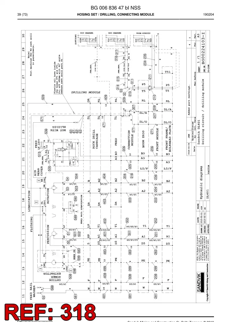 59040799a 590 407 99a ASSEMBLY DE HOSES, HYDRAULICULICAS - Sandvik Technical Drawing