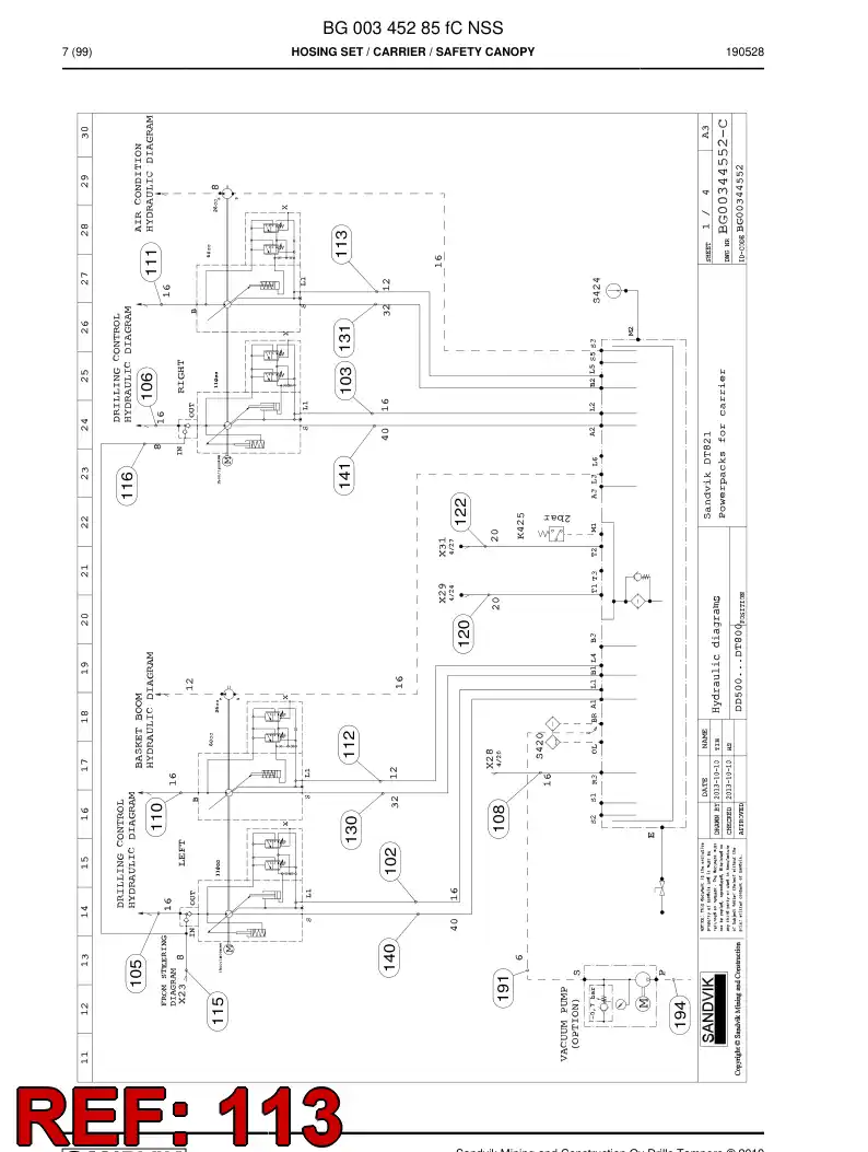 59040803a 590 408 03a Hose Assembly, Hydraulic - Sandvik Technical Drawing