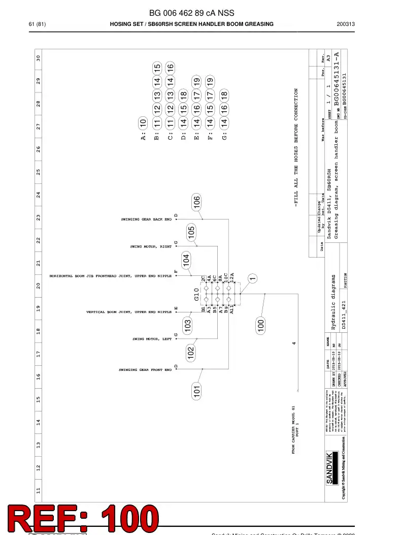 59041111a 590 411 11a Hose Assembly - Sandvik Technical Drawing