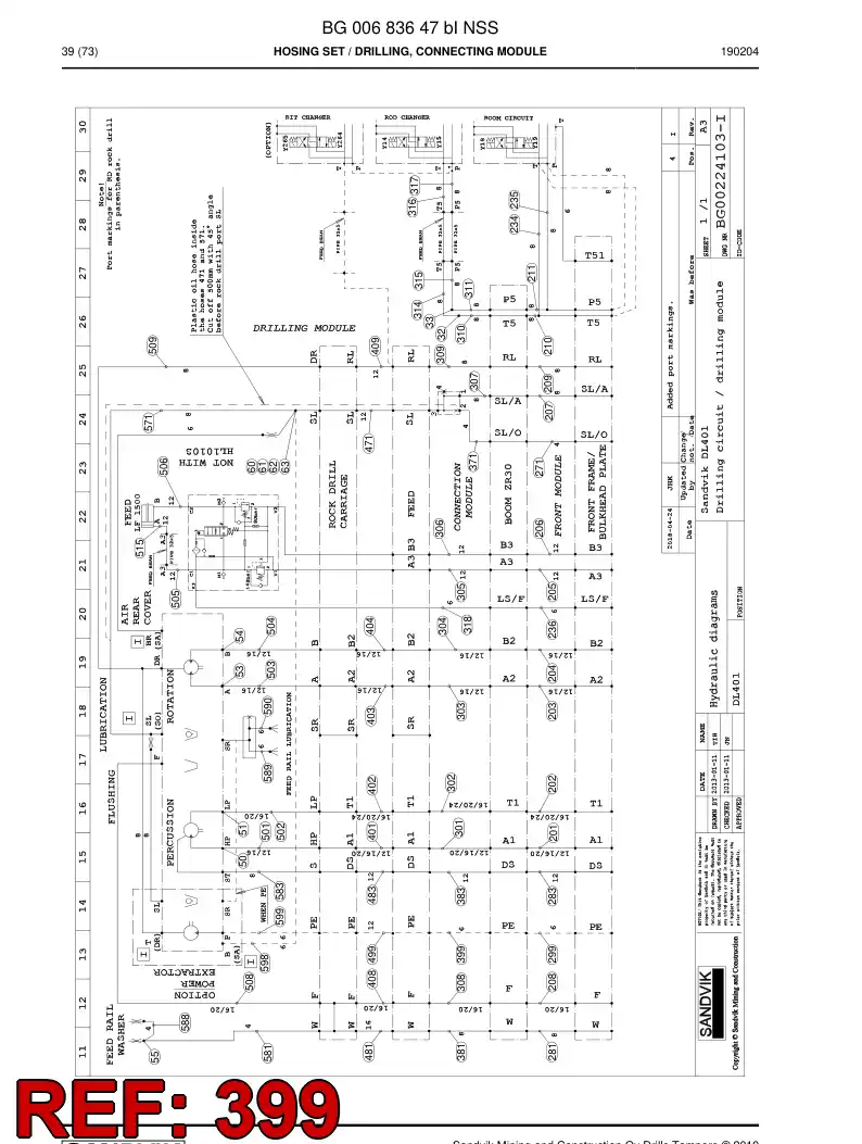 59041261a 590 412 61a ASSEMBLY DE HOSES, HYDRAULICULICAS - Sandvik Technical Drawing