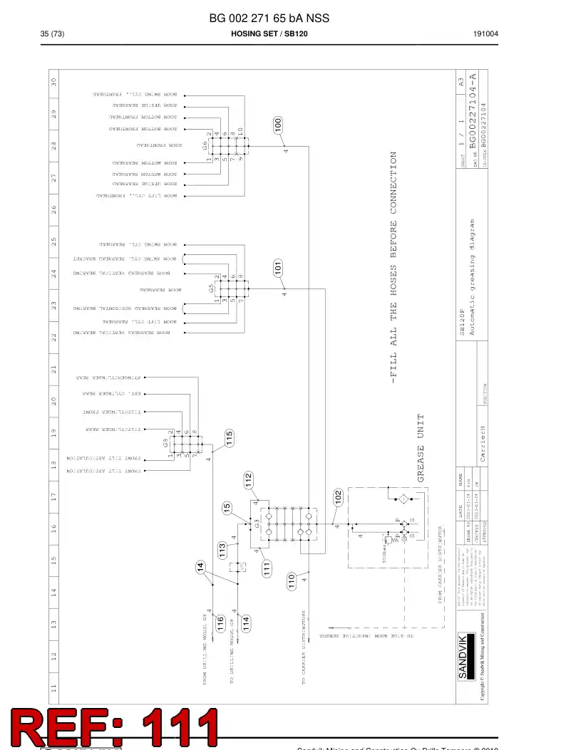 59041587a 590 415 87a Hose Assembly - Sandvik Technical Drawing