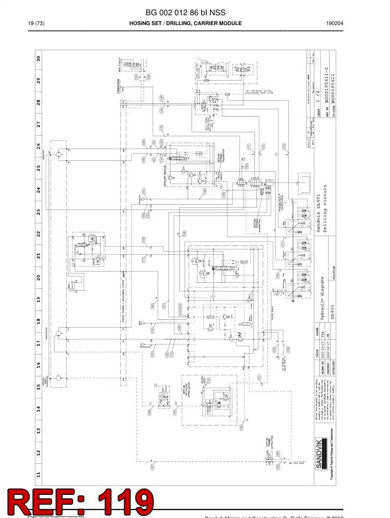 59041637d 590 416 37d ASSEMBLY DE HOSES, HYDRAULICULICAS - Sandvik Technical Drawing