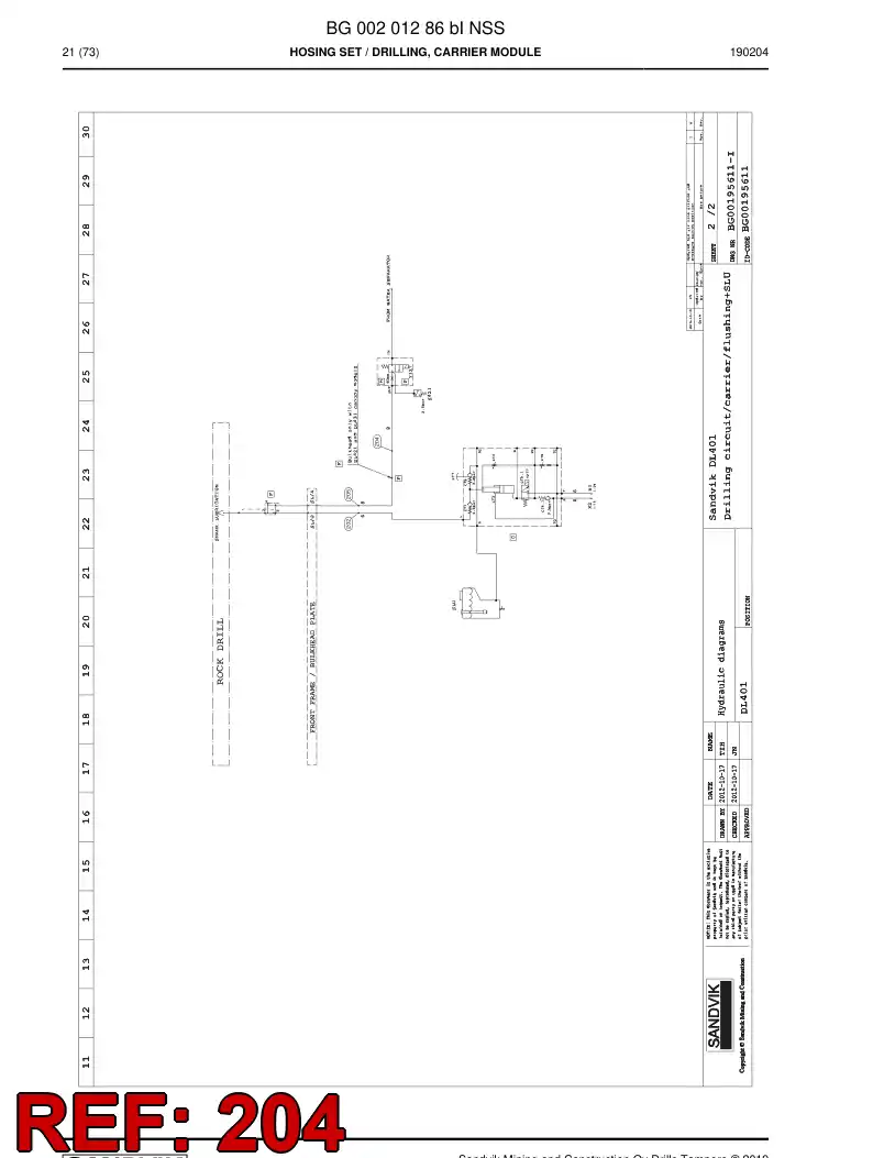 59041645c 590 416 45c ASSEMBLY DE HOSES, HYDRAULICULICAS - Sandvik Technical Drawing