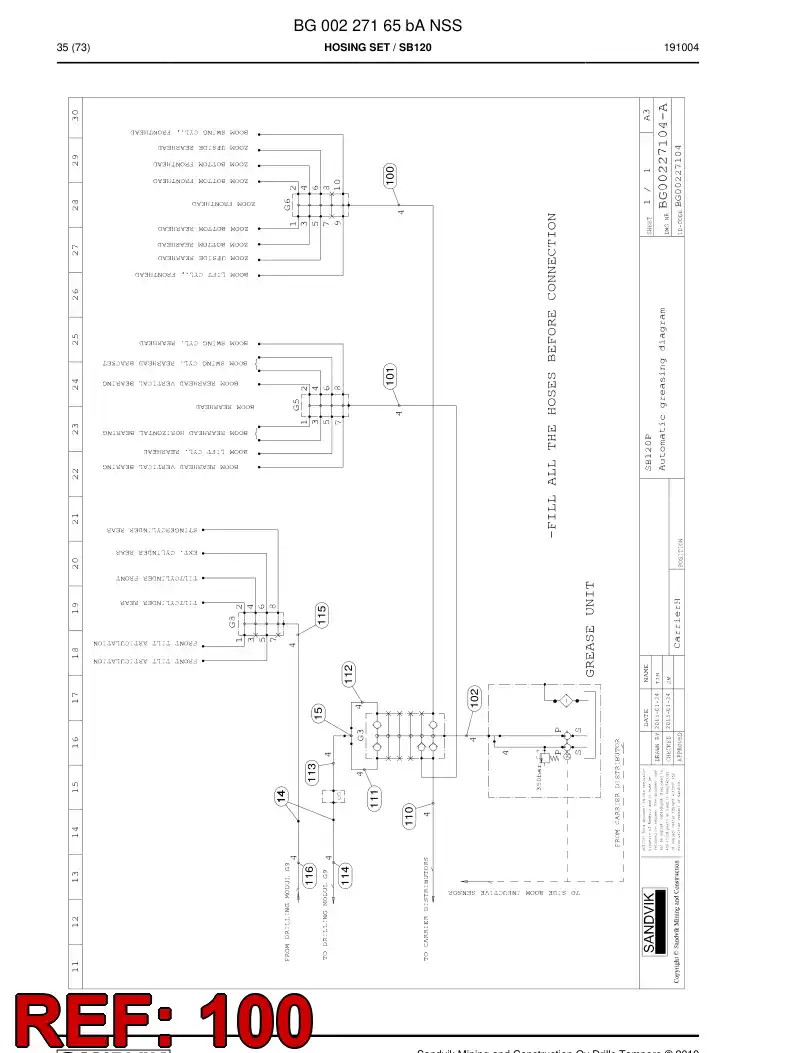 59041969a 590 419 69a Hose Assembly - Sandvik Technical Drawing