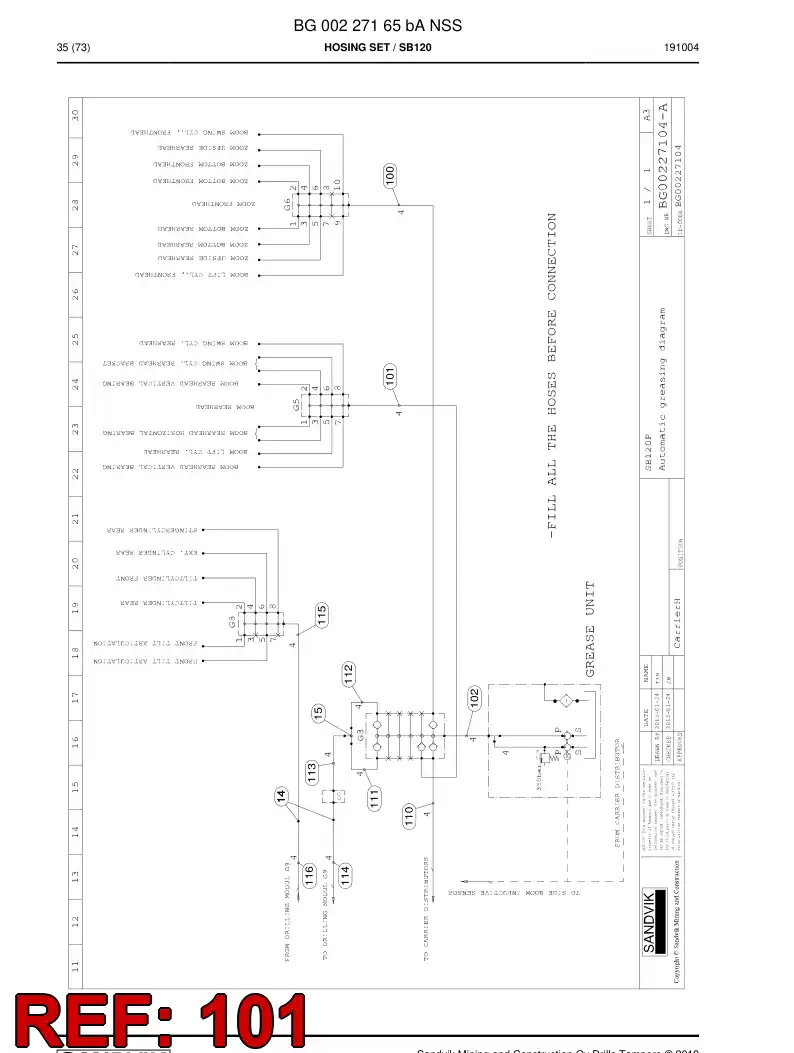 59041971a 590 419 71a Hose Assembly - Sandvik Technical Drawing
